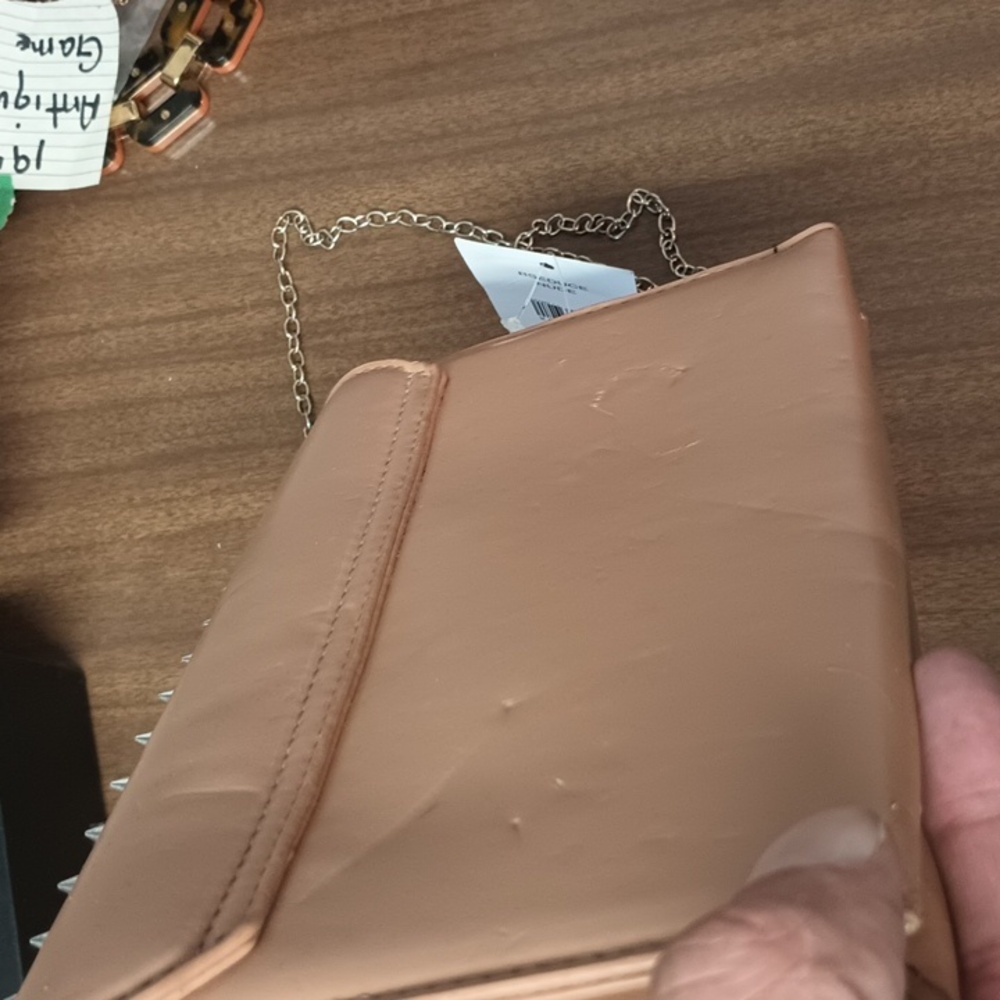 Steve Madden Tan Studded Clutch with Chain - Picture 6 of 7